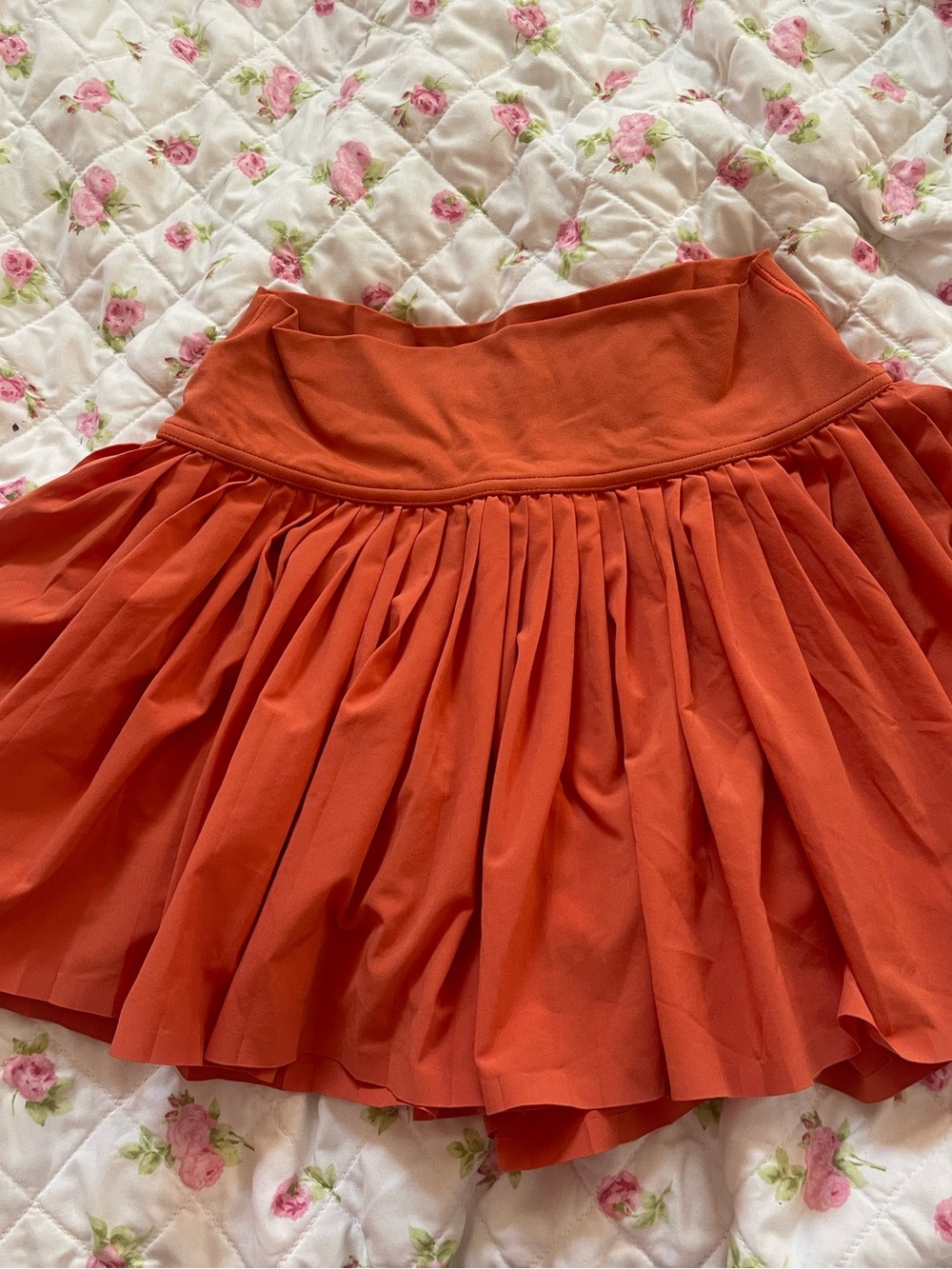Women's Orange Pleated Skirt - Casual Flare
